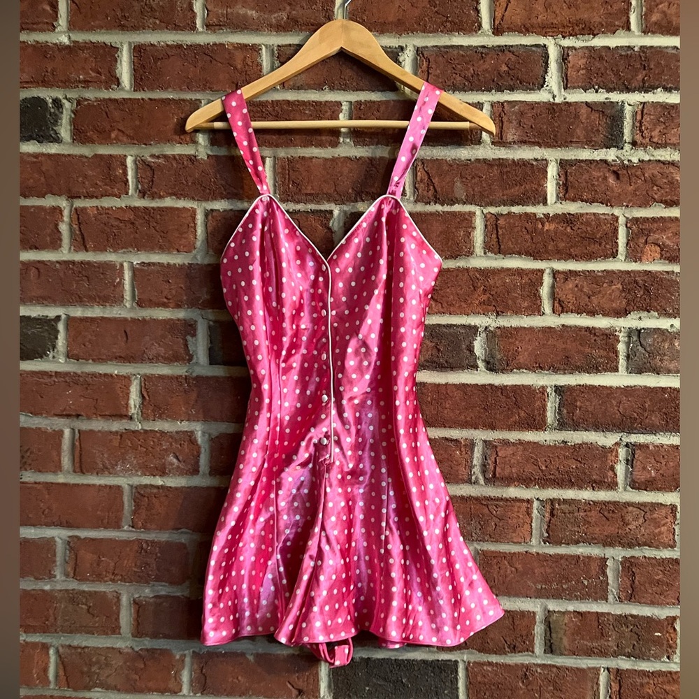 Cacique fuschia and white polka dot sleep romper